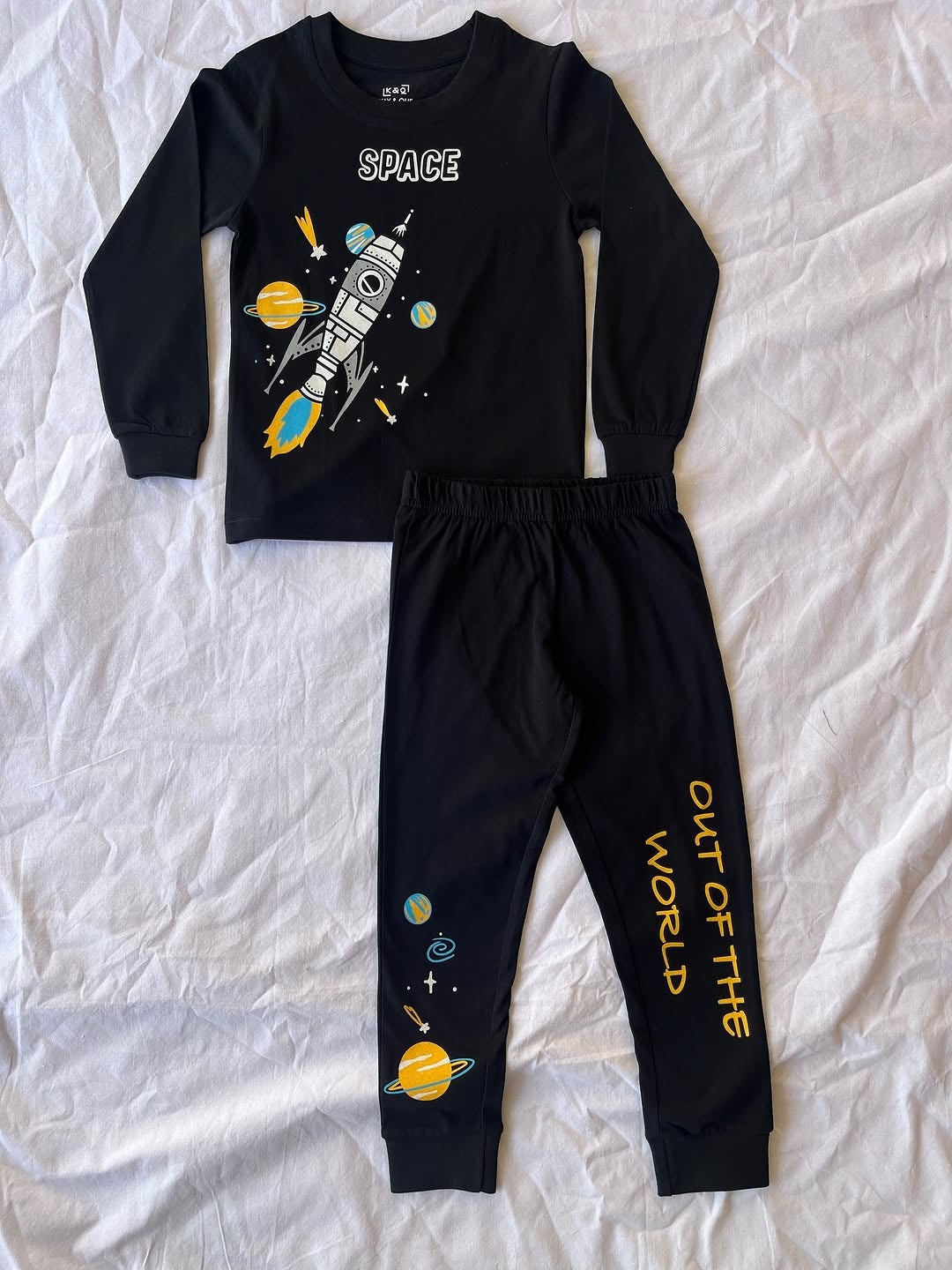 Black Out of This World Kids Full Sleeve Cotton Dresses