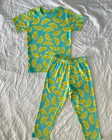Aqua Blue Lemon Slice Kids Full Sleeve Cotton Nightsuit