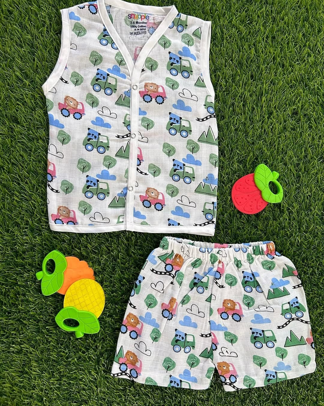 White Jungle Ride Baby Muslin Sleeveless Coord Set