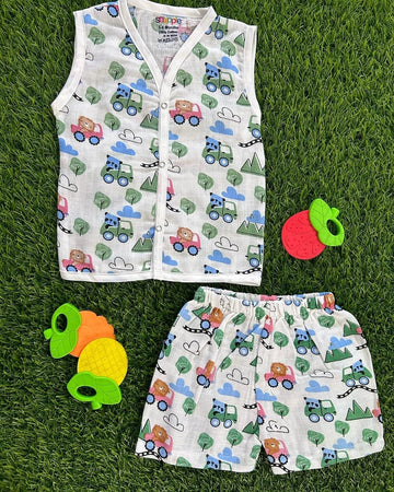 White Jungle Ride Baby Muslin Sleeveless Coord Set