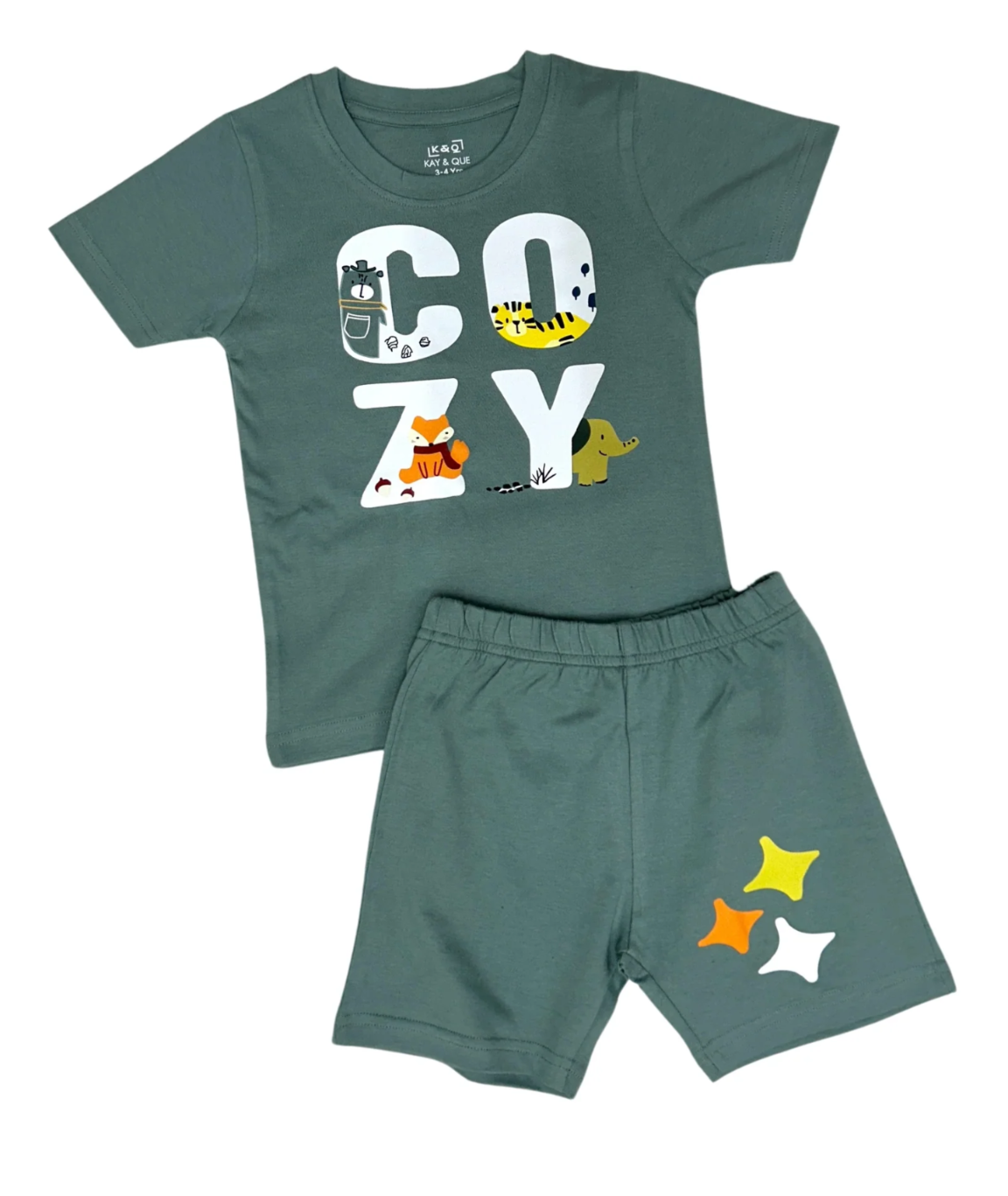 Olive Green Cozy Star Kids Cotton Coord Set