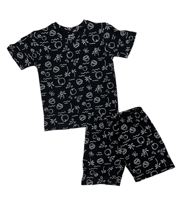 Black Tropical Vibes Kids Cotton Coord Set