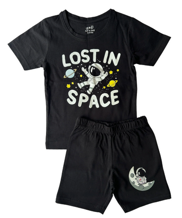 Black Lost in Space Kids Cotton Coord Set