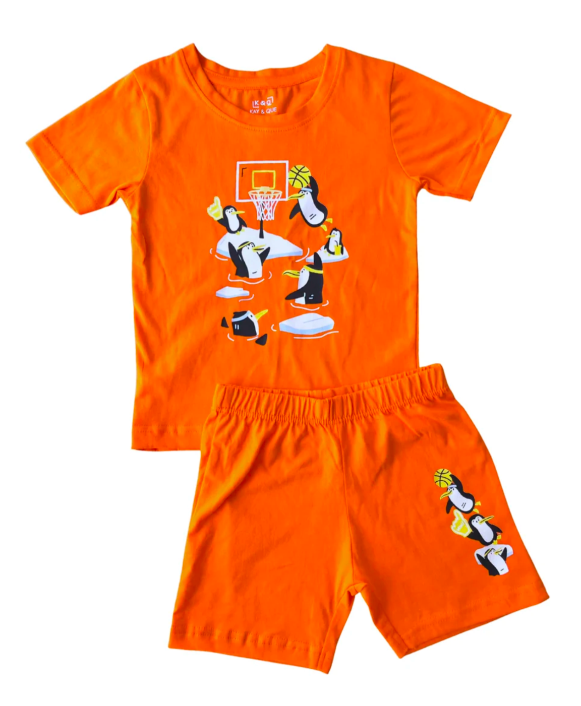 Orange Penguin Dunk Kids Cotton Coord Set
