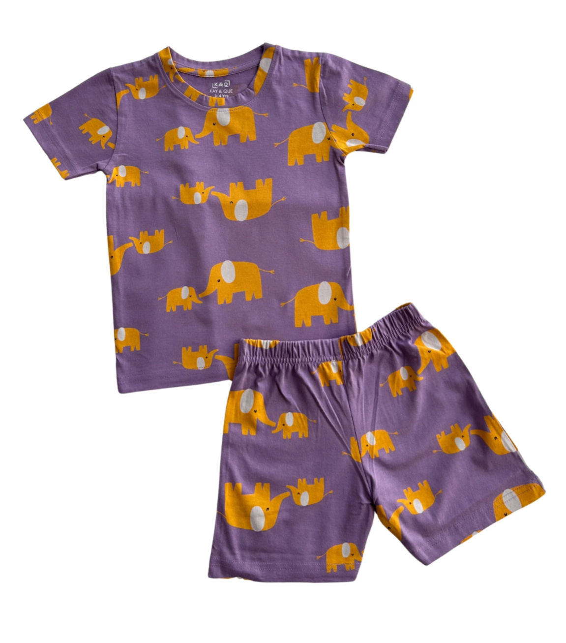 Lavender Tiny Elephant Parade Kids Cotton Coord Set