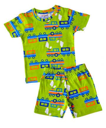 Lime Green Choo Choo Train Kids Cotton Coord Set